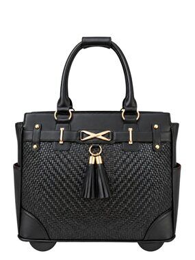 NWT Vienna Black Woven Rolling Laptop Bag Women’s Wheeled Briefcase Tote